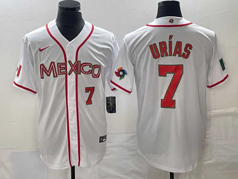 Mens Mexico Baseball #7 Julio Urias Number NEW 2023 White World Classic Stitched Jersey->2023 world baseball classic->MLB Jersey